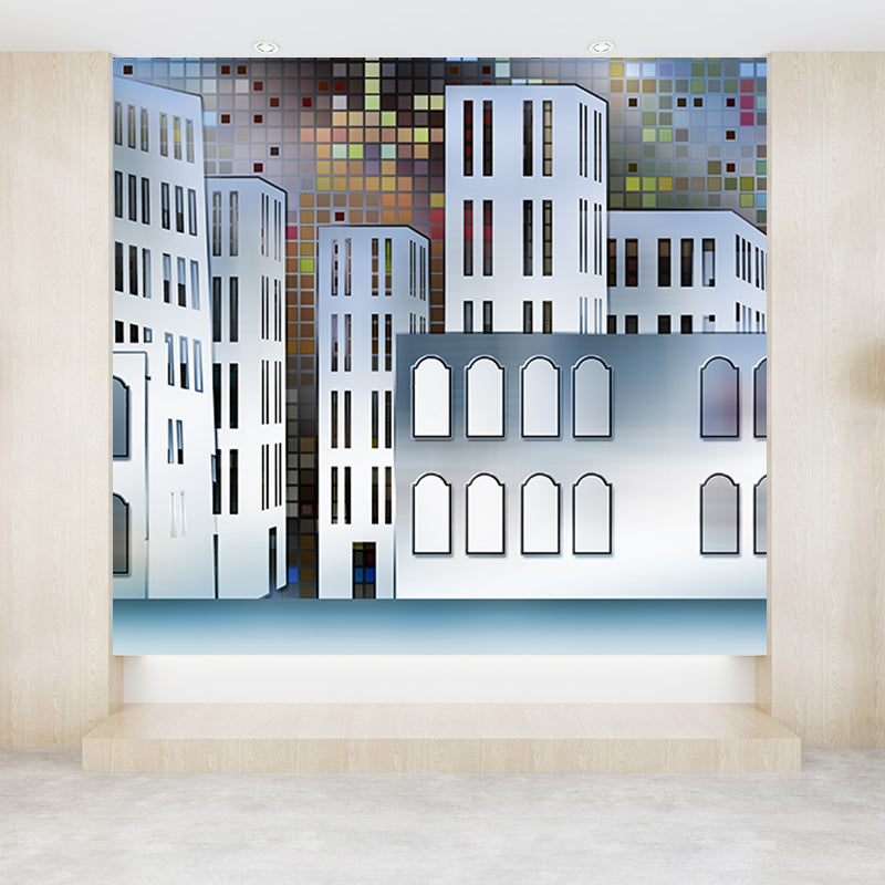 Modern City Illustration Mural Wallpaper for Living Room Wall Covering in Soft Color