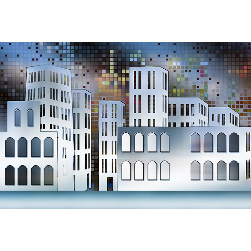 Modern City Illustration Mural Wallpaper for Living Room Wall Covering in Soft Color