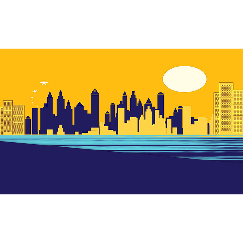 Modern City Illustration Mural Wallpaper for Meeting Room Wall Covering in Soft Color