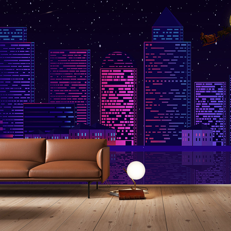 Modern City Illustration Mural Wallpaper for Meeting Room Wall Covering in Soft Color