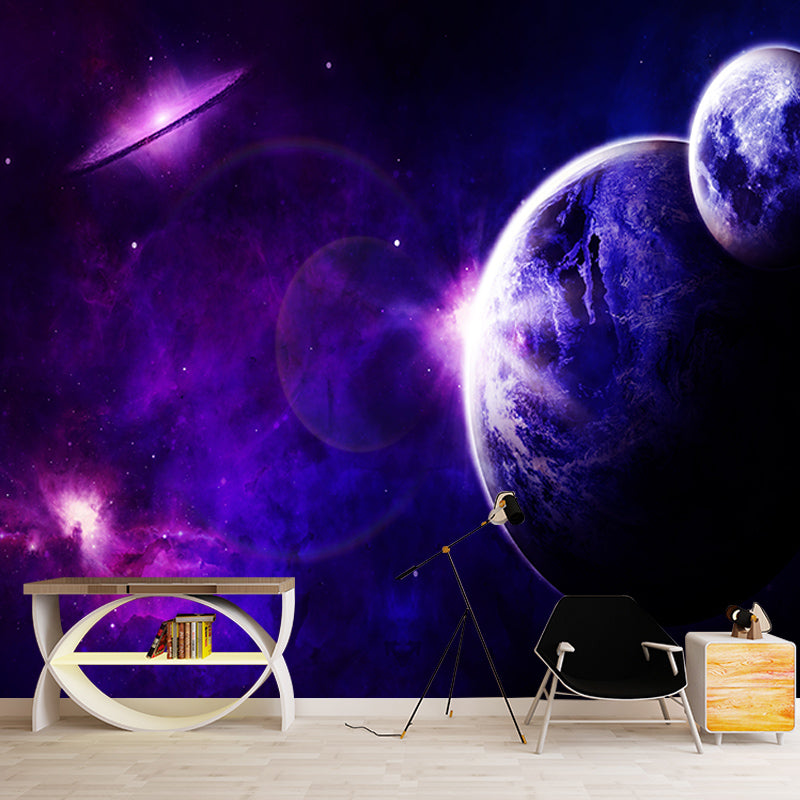 Dark Outer Space Mural Wallpaper Personalized Size Wall Covering for Bedroom