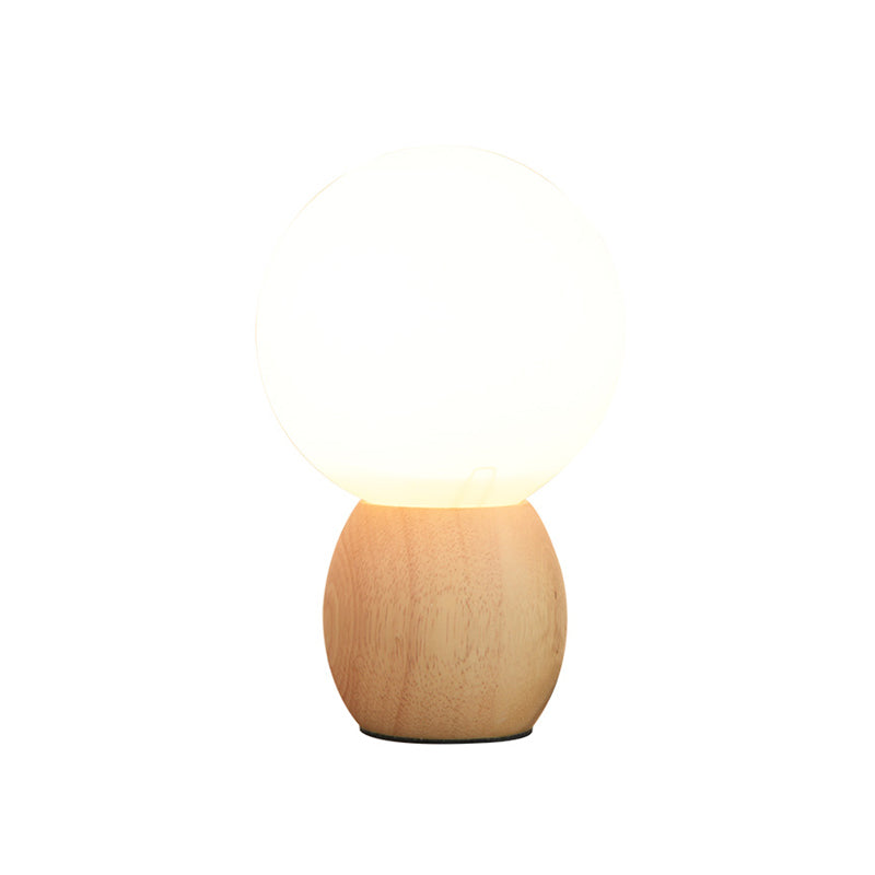 White Glass Spherical Task Lighting Contemporary 1 Bulb Reading Book Light in Wood