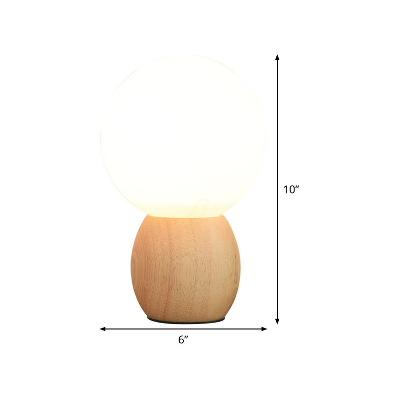 White Glass Spherical Task Lighting Contemporary 1 Bulb Reading Book Light in Wood