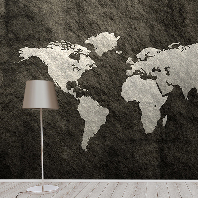 Map Illustration Mural Stain-Resistant Wall Decor for Guest Room, Personalized Size