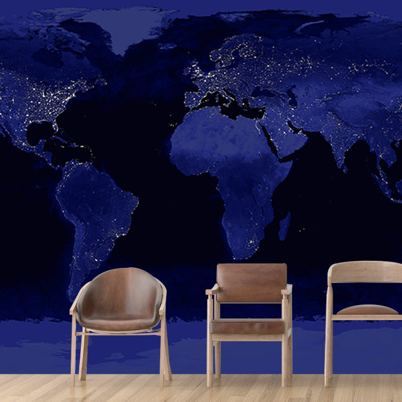 Map Illustration Moisture Resistant Wall Mural Removable Wallpaper for Living Room