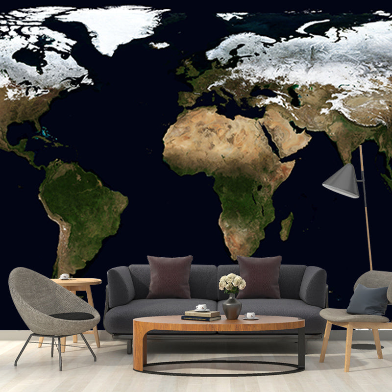 Map Illustration Moisture Resistant Wall Mural Removable Wallpaper for Living Room