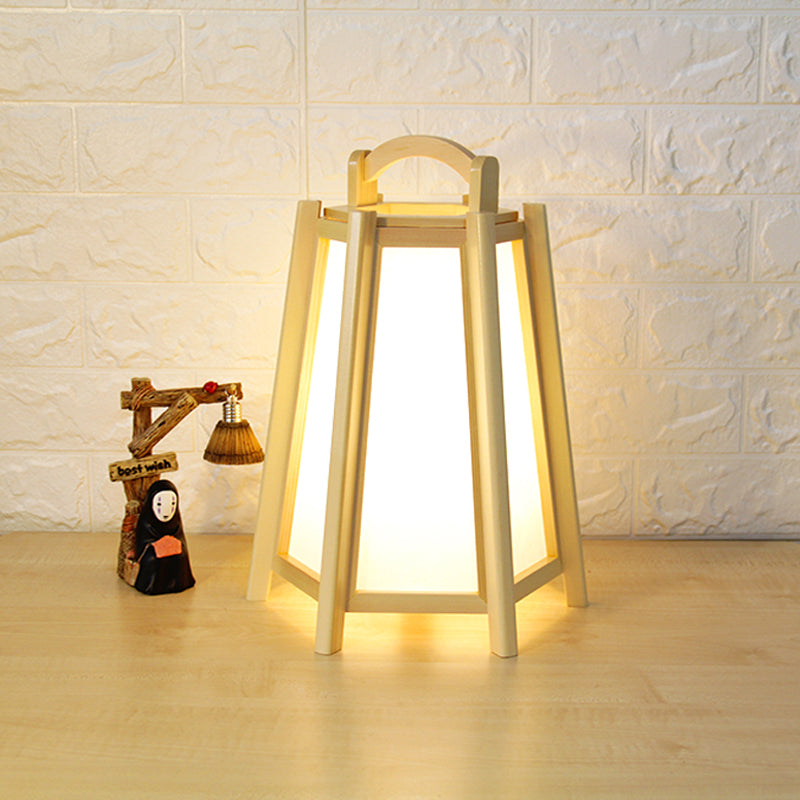 Japanische sich verjüngte Form -Aufgaben beleuchtet Holz 1 Kopf Nachttisch Lampe in Beige mit Griff