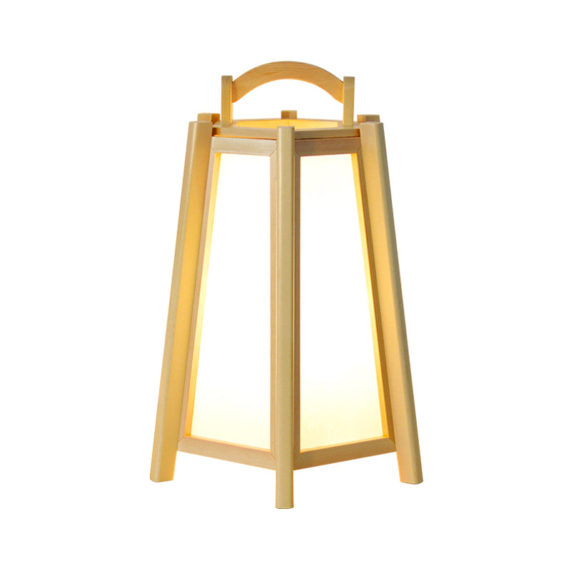 Japanische sich verjüngte Form -Aufgaben beleuchtet Holz 1 Kopf Nachttisch Lampe in Beige mit Griff