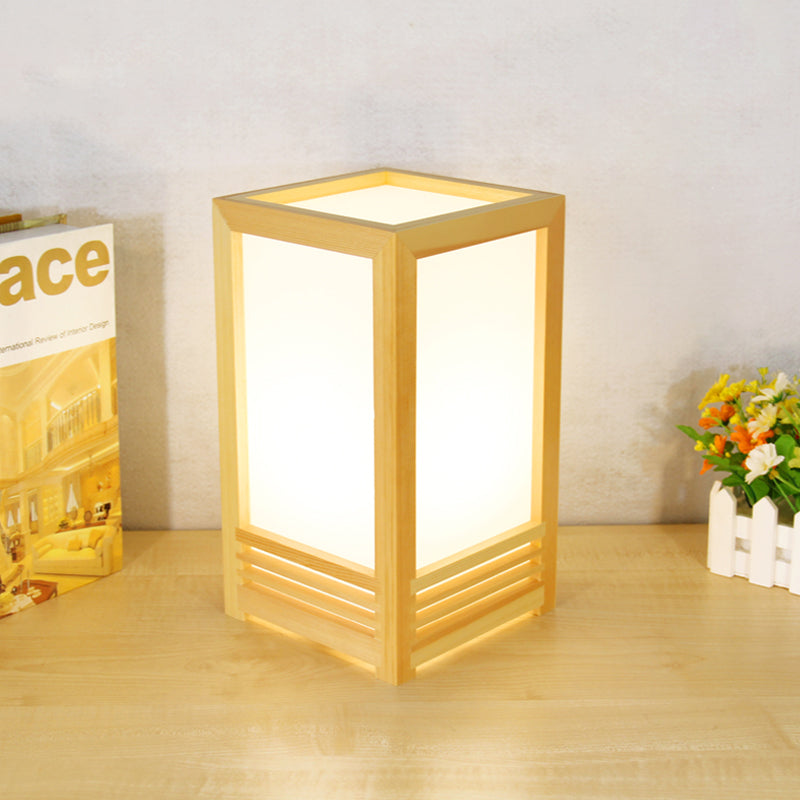 Modern Rectangle Table Light Wood 1 Bulb Small Desk Lamp in Beige for Living Room