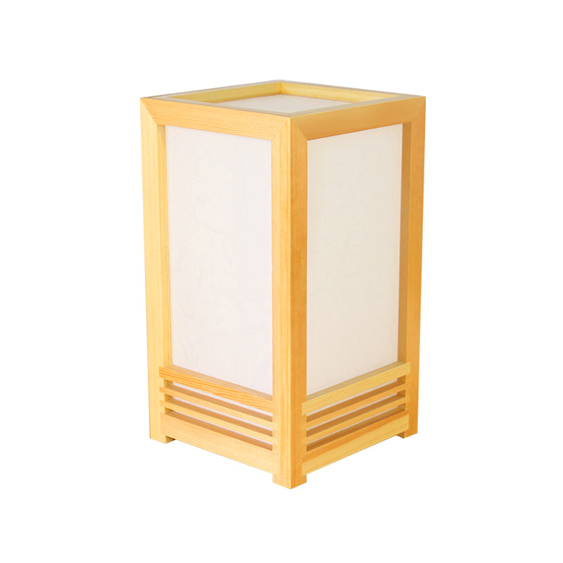 Modern Rectangle Table Light Wood 1 Bulb Small Desk Lamp in Beige for Living Room