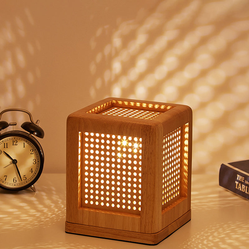 Square Shade Nightstand Lampe Contemporary Wood 1 Bulbe Livre LIVRE LEUR EN BEIGE