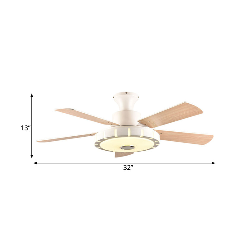 Salon circulaire fans modernisme modernisme metal led 32 "w blanc semi-flush monte plafonnier avec 5 lames