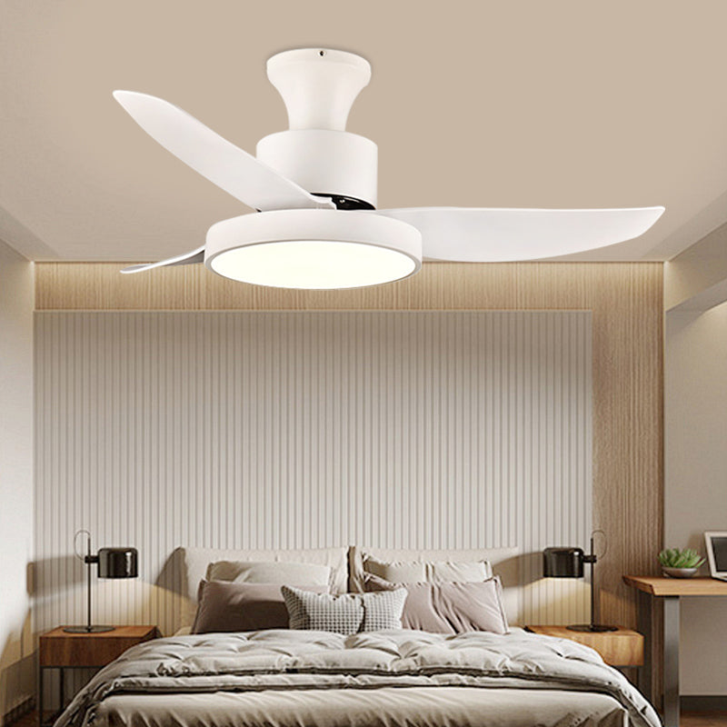 Iluminación de ventilador colgante de LED blanco de 40 "de ancho Círculo de metal contemporáneo Semi Flush Mount Lighture para dormitorio, 3 cuchillas