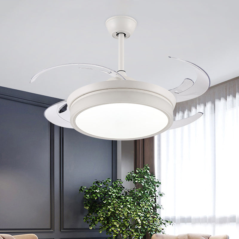 Luz de ventilador de colgante blanco acrílico Ronda 48 "W LED Minimalista Semi Flush Mount Techo Fixture para sala de estar, 8 cuchillas transparentes