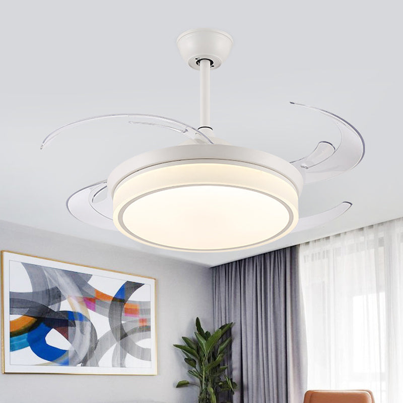 Luz de ventilador de colgante blanco acrílico Ronda 48 "W LED Minimalista Semi Flush Mount Techo Fixture para sala de estar, 8 cuchillas transparentes