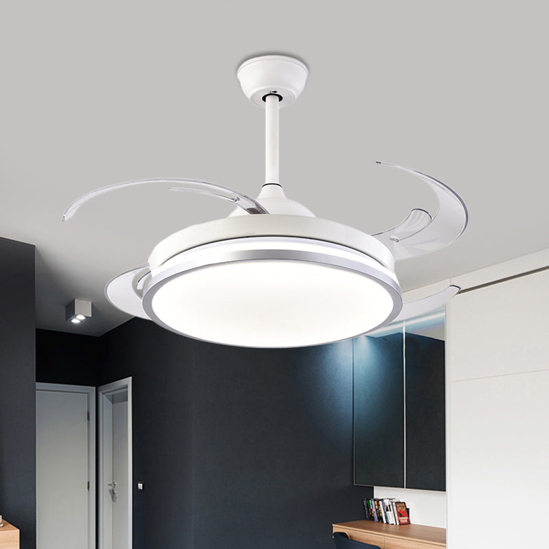 Lámpara de ventilador de techo circular moderna LED METAL SEMI SEMPLA DE MONTAJE EN BLANCO CON 8 HOJAS PARA DORMITORIO, 48 "W