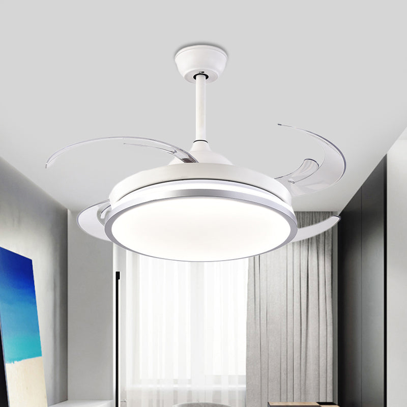 Lámpara de ventilador de techo circular moderna LED METAL SEMI SEMPLA DE MONTAJE EN BLANCO CON 8 HOJAS PARA DORMITORIO, 48 "W