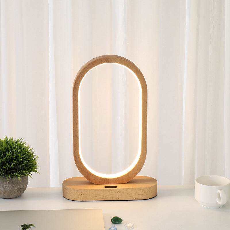 Lampada da comodino a LED contemporanea Lampada da lettura oblunga beige con paralume in legno