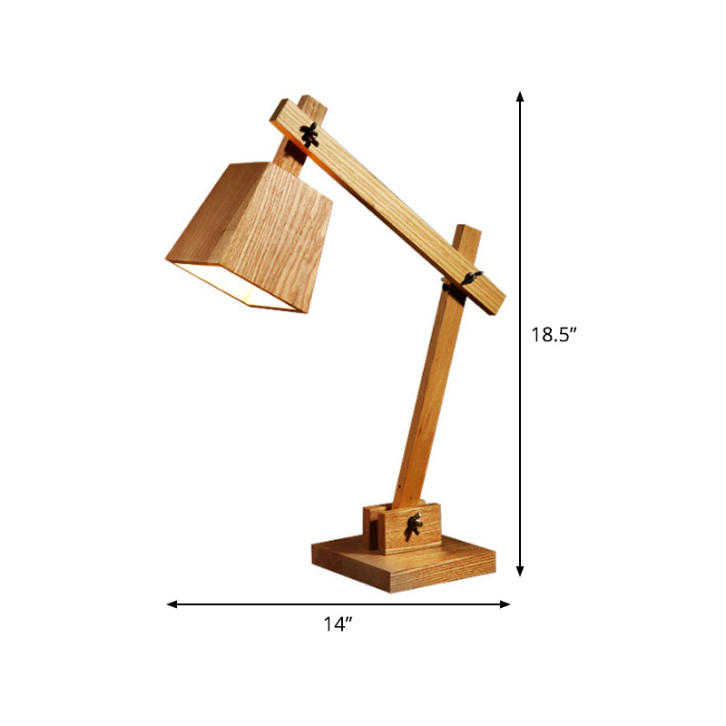 1 Glühbirnenschlafzimmertisch hell moderne braune kleine Schreibtischlampe mit Trapezholzschatten