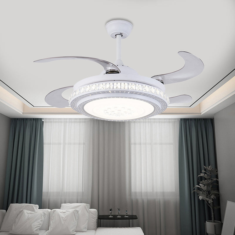 42 "W Métal circulaire suspendu à la lampe à fans contemporaine LED CHAMBRE SEMI FLUX MONT LUMIÈRE EN BLANC avec 4 lames, télécommande / conversion de fréquence et télécommande