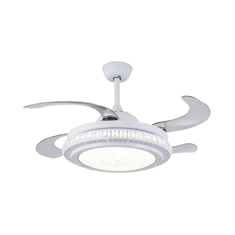 Lámpara de ventilador colgante de metal circular de 42 "W Bedroom Contemporáne de Montaje Semi Flush en blanco con 4 cuchillas, control remoto/conversión de frecuencia y control remoto