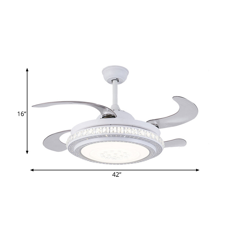 Lámpara de ventilador colgante de metal circular de 42 "W Bedroom Contemporáne de Montaje Semi Flush en blanco con 4 cuchillas, control remoto/conversión de frecuencia y control remoto