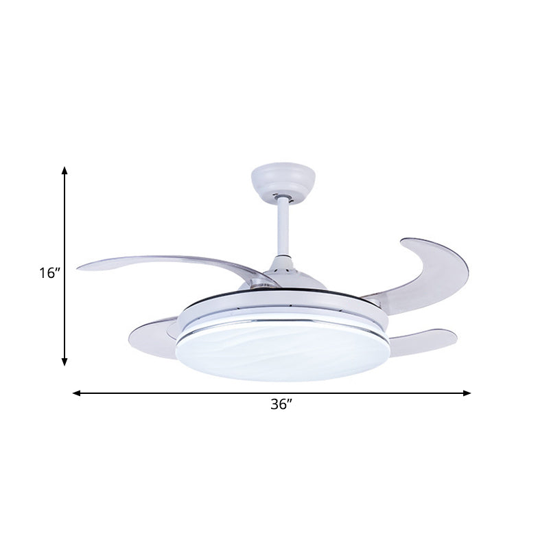 Acryl Witte hanger ventilatorlampring 36 "W LED Minimalistische semi -spoelplafondlamp voor slaapkamer met 4 messen, externe/wandregeling/afstandsbediening en wandregeling