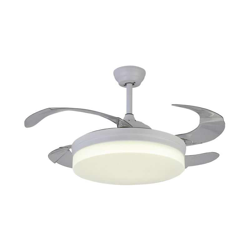 42 "brede minimalisme ronde hangerse ventilatorverlichting LED Acryl semi -spoelmontage in wit met 4 messen, externe/wandregeling/afstandsbediening en wandregeling