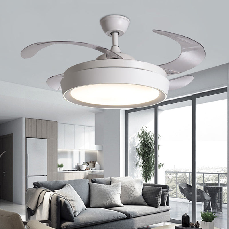 36 "W LED Circulaire ventilatorverlichting Eenvoudig wit metaal semi -spoelbevestiging plafondarmatuur met 4 messen, op afstand/muurregeling/afstandsbediening en muurregeling