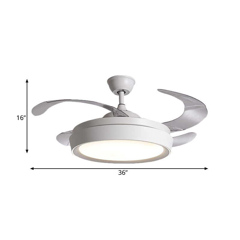 36 "W LED Circulaire ventilatorverlichting Eenvoudig wit metaal semi -spoelbevestiging plafondarmatuur met 4 messen, op afstand/muurregeling/afstandsbediening en muurregeling