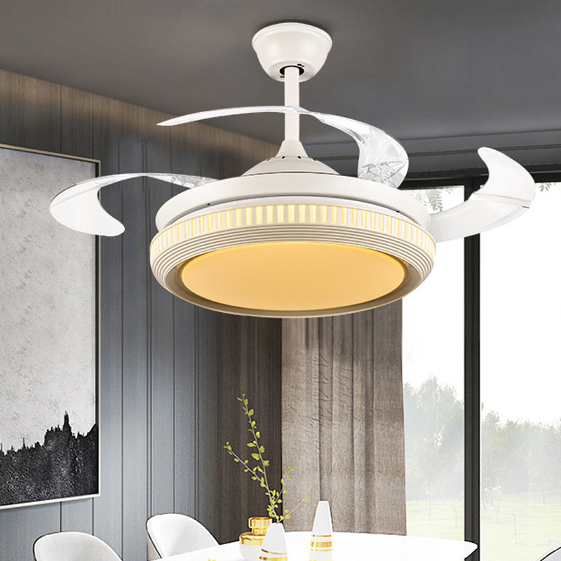 Lámpara de ventilador acrílico de acrílico Round Sala LED contemporánea Luz de techo semi rascilla en blanco con 8 cuchillas transparentes, 42 "W