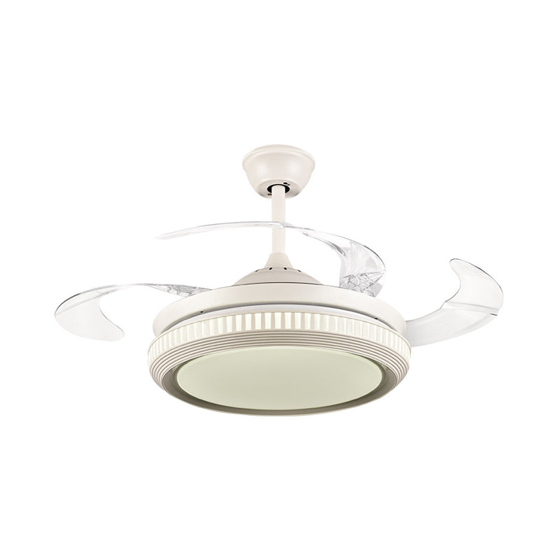 Lámpara de ventilador acrílico de acrílico Round Sala LED contemporánea Luz de techo semi rascilla en blanco con 8 cuchillas transparentes, 42 "W