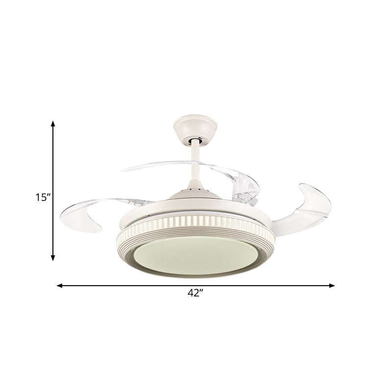 Lámpara de ventilador acrílico de acrílico Round Sala LED contemporánea Luz de techo semi rascilla en blanco con 8 cuchillas transparentes, 42 "W