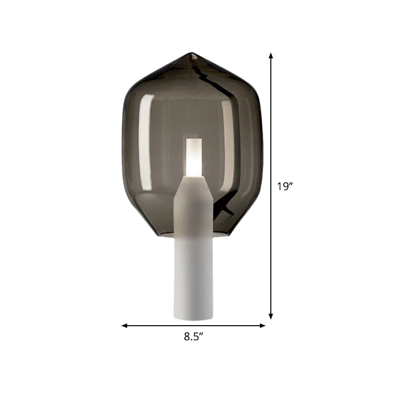 Lámpara de escritorio de sombra de jarra de vidrio de humo Luz de mesa moderna 1 cabeza, base de metal blanco cilindro