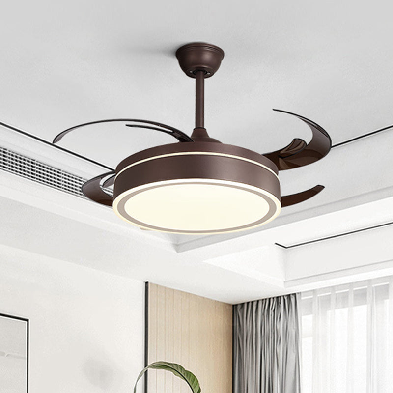 Metal Circular Hanging ventilador de ventilador LED simple Sala de estar semi Flush Light in White/Dark Coffee con 8 cuchillas, 45 "W