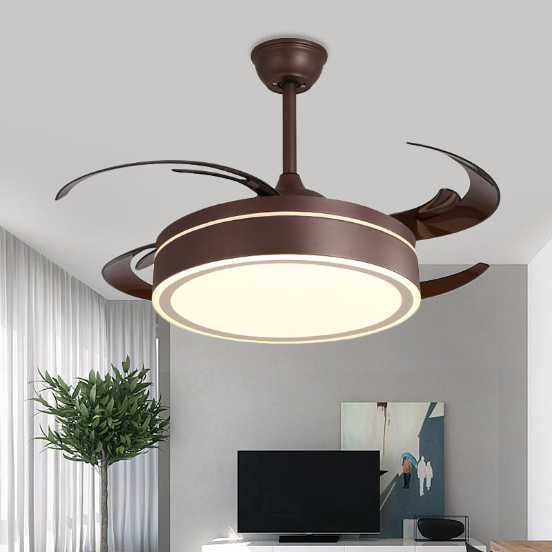 Metal Circular Hanging ventilador de ventilador LED simple Sala de estar semi Flush Light in White/Dark Coffee con 8 cuchillas, 45 "W