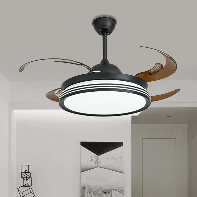 48 "W Contemporary Circle hanger ventilatorlamp LED Acryl Semi Flush Mount plafondlicht in zwart/wit/nikkel voor slaapkamer, 8 messen