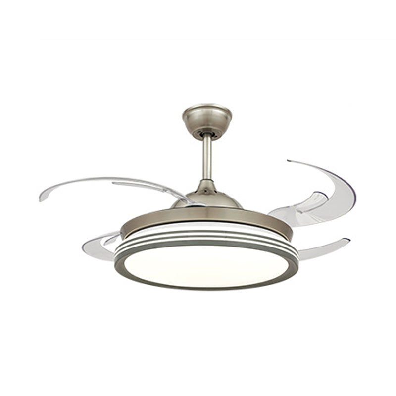 48 "W Contemporary Circle hanger ventilatorlamp LED Acryl Semi Flush Mount plafondlicht in zwart/wit/nikkel voor slaapkamer, 8 messen