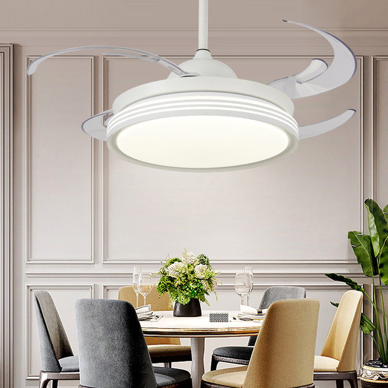 48 "W Contemporary Circle hanger ventilatorlamp LED Acryl Semi Flush Mount plafondlicht in zwart/wit/nikkel voor slaapkamer, 8 messen