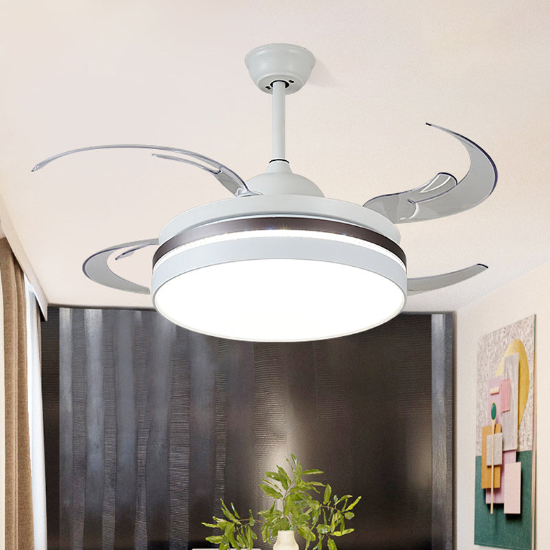 48 "W LED PARTING ILUMING Minimalismo Círculo de metal Semi Flush Monte Luz de techo en blanco para dormitorio, 4 cuchillas