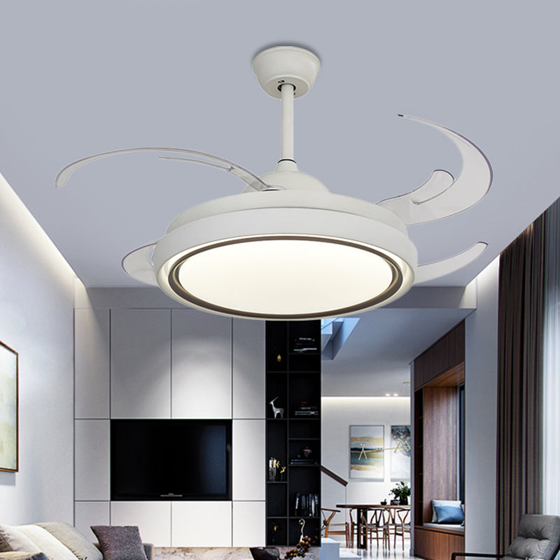 Lámpara de ventilador de comedor de anillo Simplicidad de metal LED White Semi Flush Mount Lights con 8 cuchillas, 48.5 "de ancho