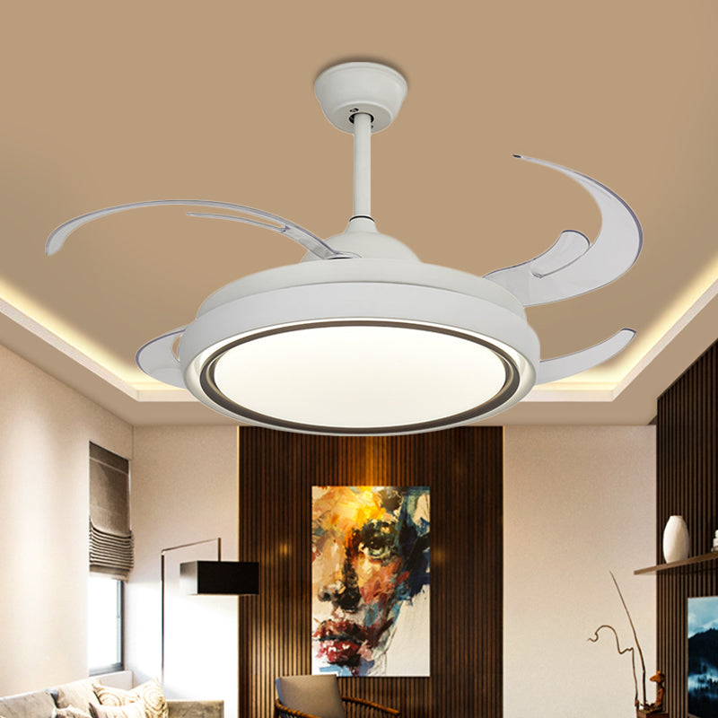 Lámpara de ventilador de comedor de anillo Simplicidad de metal LED White Semi Flush Mount Lights con 8 cuchillas, 48.5 "de ancho