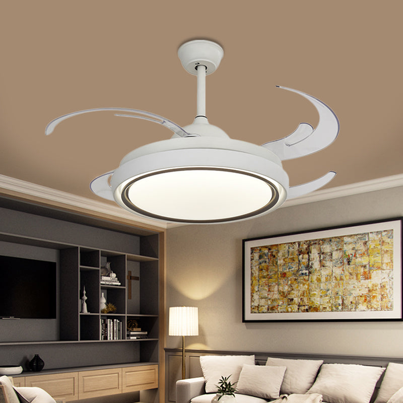 Lámpara de ventilador de comedor de anillo Simplicidad de metal LED White Semi Flush Mount Lights con 8 cuchillas, 48.5 "de ancho