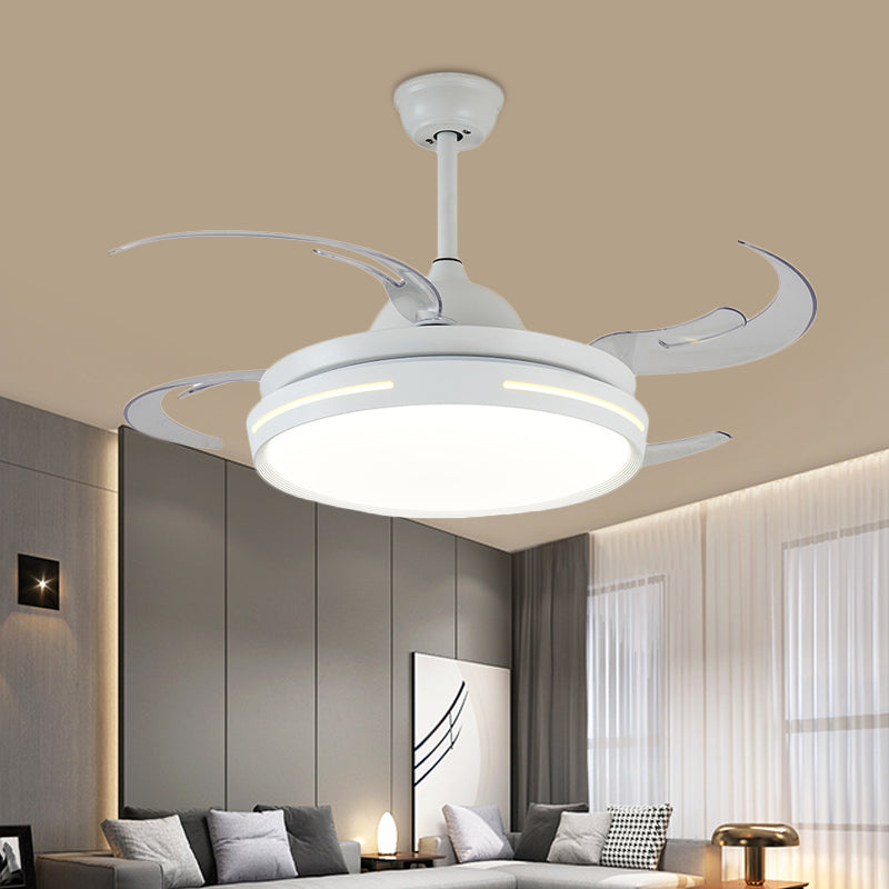 Luz de ventilador de techo redondo blanco LED acrílico modernista 42 "de ancho de la sala de estar de la sala de estar con 8 cuchillas