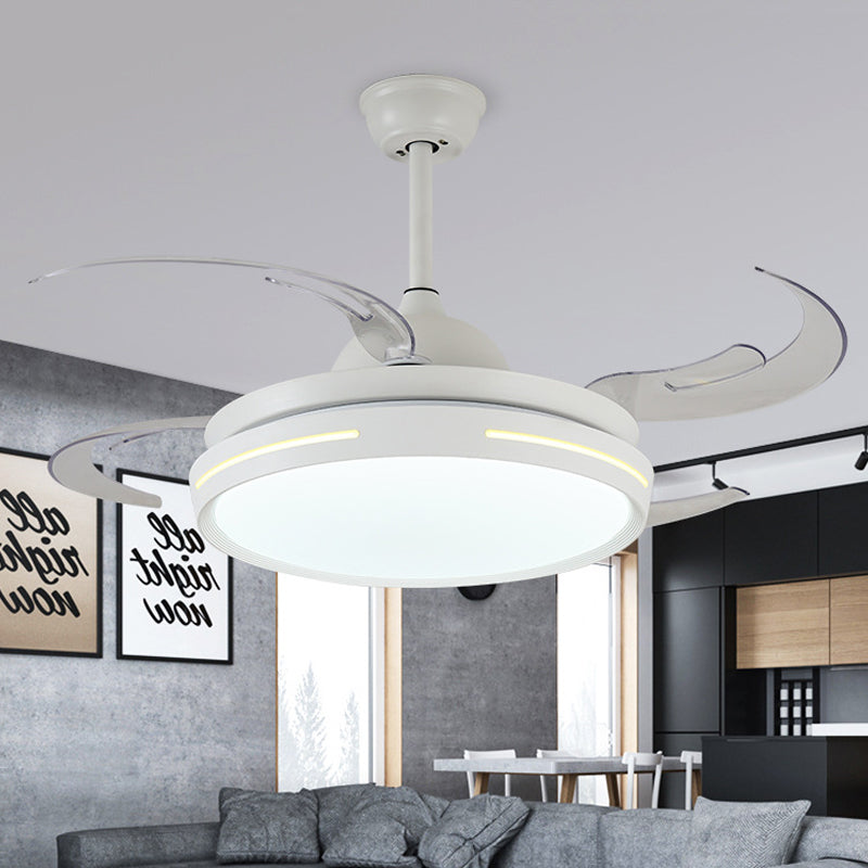 Luz de ventilador de techo redondo blanco LED acrílico modernista 42 "de ancho de la sala de estar de la sala de estar con 8 cuchillas
