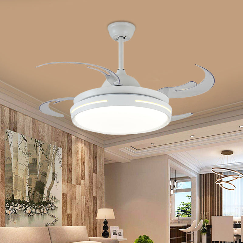 Luz de ventilador de techo redondo blanco LED acrílico modernista 42 "de ancho de la sala de estar de la sala de estar con 8 cuchillas
