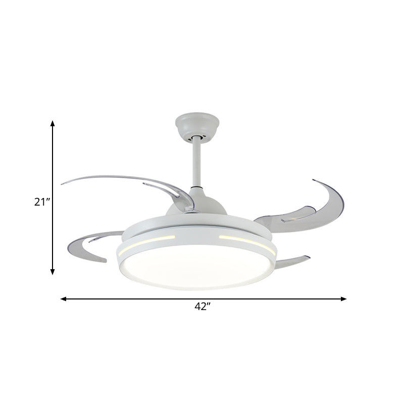 Luz de ventilador de techo redondo blanco LED acrílico modernista 42 "de ancho de la sala de estar de la sala de estar con 8 cuchillas