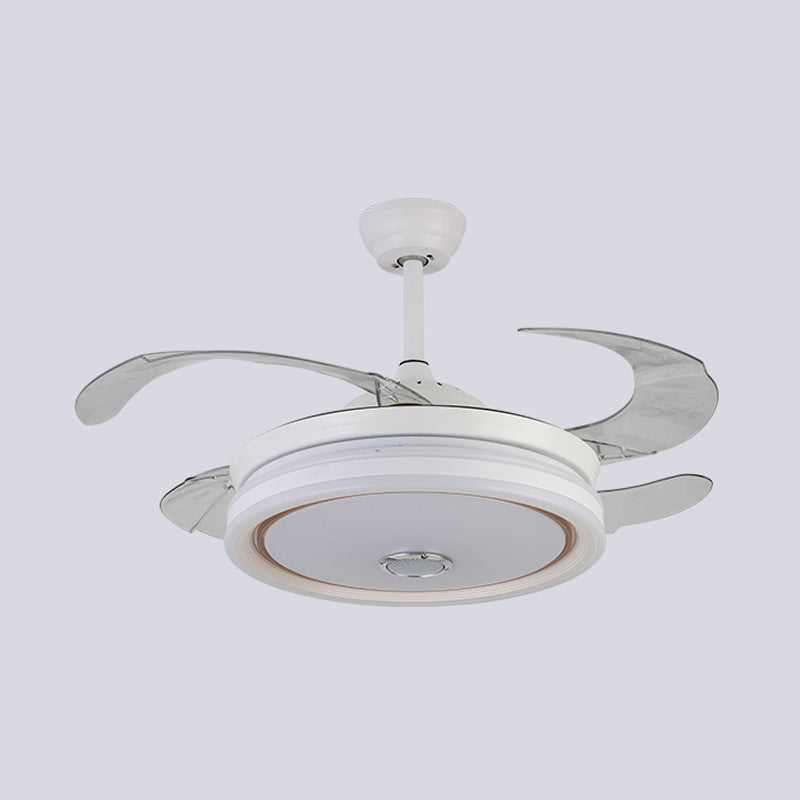 Cirkel metalen plafondventilator Licht Moderne LED 42 "brede woonkamer Semi -spoelmontage Verlichting in het wit met 4 messen, op afstand/muurregeling/afstandsbediening en muurregeling