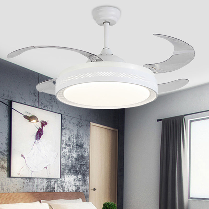 42 "Breite weiße Ring Deckenlüftungslampe Modernismus Acryl -LED -Schlafzimmer Halbflush -Montierung Leuchte mit 4 Klingen, Fern-/Wandsteuerung/Fernbedienung und Wandsteuerung