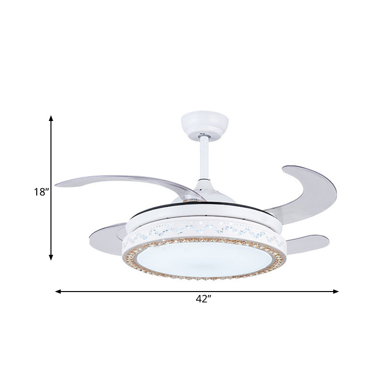 Acrylrunde Hanging Lüfterlampe 42 "W LED Wohnzimmer halb Flush Mount Deckenlicht in Weiß mit 4 Klingen, Fern-/Wandsteuerung/Fernbedienung und Wandsteuerung